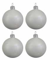 4x winter witte glazen kerstballen 10 cm glans trend