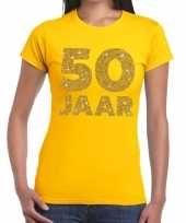 50 jaar goud glitter verjaardag jubileum kado shirt geel dames trend