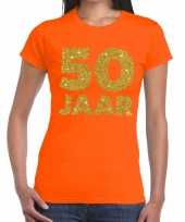 50 jaar goud glitter verjaardag jubileum kado shirt oranje dames trend