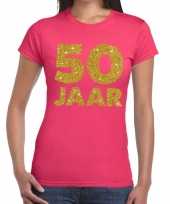 50 jaar goud glitter verjaardag jubileum kado shirt roze dames trend