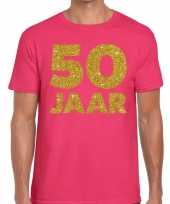 50 jaar goud glitter verjaardag t-shirt roze heren trend