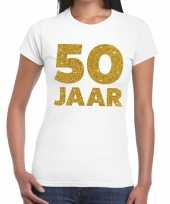 50 jaar gouden glitter verjaardag t-shirt wit dames trend