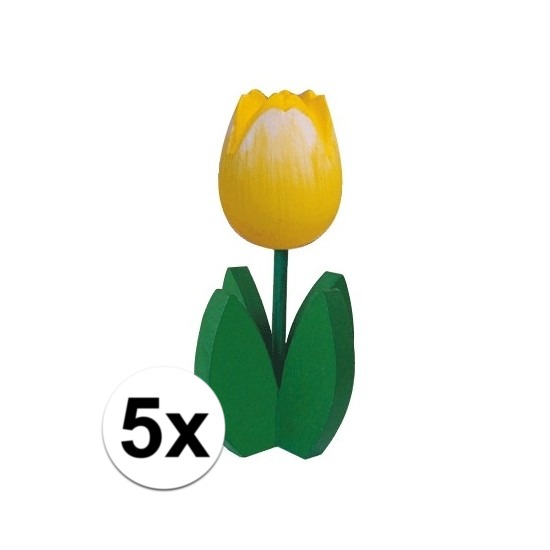 5x decoratie houten gele tulpen trend