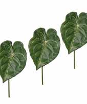 5x stuks kunst anthurium bladgroen kunstplant takken 67 cm trend