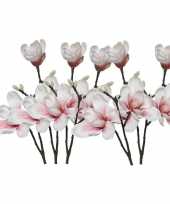 5x witte roze magnolia beverboom kunsttakken kunstplanten 50 cm trend