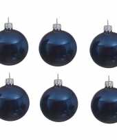 6x donkerblauwe glazen kerstballen 8 cm glans trend