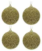 6x gouden glitter kralen kerstballen 8 cm kunststof trend