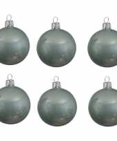 6x mintgroene glazen kerstballen 8 cm glans trend