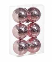 6x roze cirkel motief kerstballen 6 cm kunststof trend