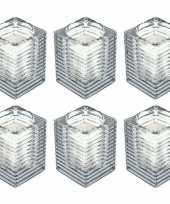 6x transparante kaarsenhouders met kaars 7 x 10 cm 24 branduren trend