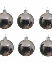 6x zilveren glazen kerstballen 8 cm glans trend
