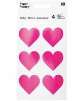 72x fuchsia roze hartjes stickers 4 cm trend