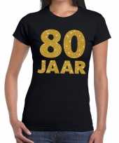 80 jaar goud glitter verjaardag jubileum kado shirt zwart dames trend