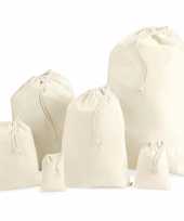 80x stuks katoenen canvas zakje tasje met afsluitkoord 10 x 15 c trend