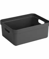 Antraciet grijze opbergboxen opbergmanden 24 liter kunststof trend