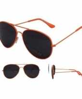 Aviator zonnebril neon oranje met zwarte glazen voor volwassenen trend