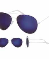 Aviator zonnebril wit met blauwe glazen voor volwassenen trend