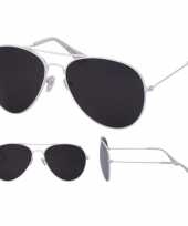 Aviator zonnebril wit met zwarte glazen voor volwassenen trend 10154123