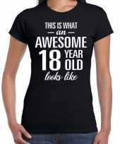 Awesome 18 year 18 jaar cadeau t-shirt zwart dames trend