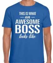 Awesome boss tekst t-shirt blauw heren trend
