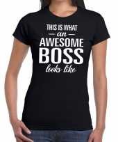 Awesome boss tekst t-shirt zwart dames trend