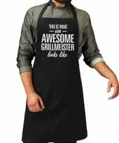 Awesome grillmeister cadeau bbq schort zwart voor heren trend