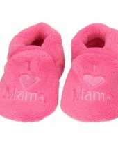 Baby pantoffels slofjes love mama fuchsia trend