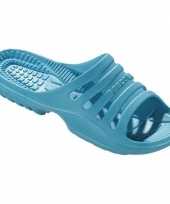 Bad sauna slippers met voetbed aqua blauw dames trend