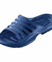 Bad sauna slippers met voetbed navy blauw heren trend