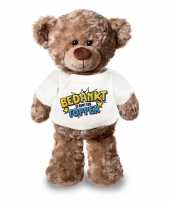 Bedankt topper pluche teddybeer knuffel 24 cm met wit t-shirt trend
