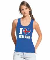 Blauw i love ijsland fan singlet-shirt tanktop dames trend