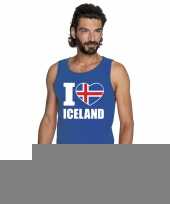 Blauw i love ijsland fan singlet-shirt tanktop heren trend