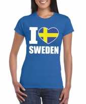 Blauw i love zweden fan shirt dames trend
