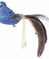 Blauwe glitter vogel kerstversiering clip decoratie 5 cm trend