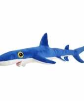 Blauwe haaien speelgoed artikelen blauwe haai knuffelbeest gestreept 60 cm trend