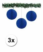 Blauwe kerstversiering ballen van papier 10 cm 3 stuks trend