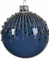 Blauwe kerstversiering transparante kerstballen van glas 8 cm trend