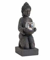 Boeddha beeld bruin met theelichthouder 43 cm trend