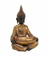 Boeddha beeld met schaal goud 37 cm trend