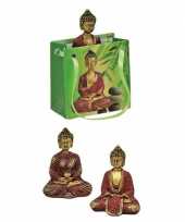Boeddha beeld rood goud in cadeautasje 8 cm trend
