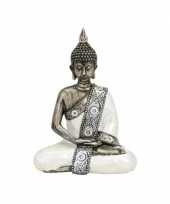 Boeddha beeld zilver zittend 21 cm trend