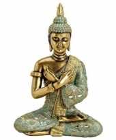 Boeddha beeldje goud groen 33 cm woondecoratie trend