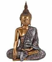 Boeddha beeldje goud zilver 34 cm woondecoratie trend