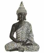 Boeddha beeldje grijs zwart 24 cm woondecoratie trend