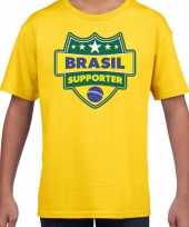 Brazilie brasil schild supporter t-shirt geel voor kinderen trend