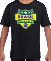 Brazilie brasil schild supporter t-shirt zwart voor kinderen trend