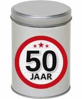 Cadeau kado zilver rond blik 50 jaar 13 cm trend