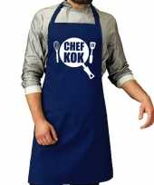 Chef kok barbeque schort keukenschort kobalt blauw voor her trend