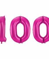 Cijfer 100 ballon roze 86 cm trend