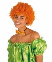 Clownspruik met oranje krulletjes verkleed accessoire trend